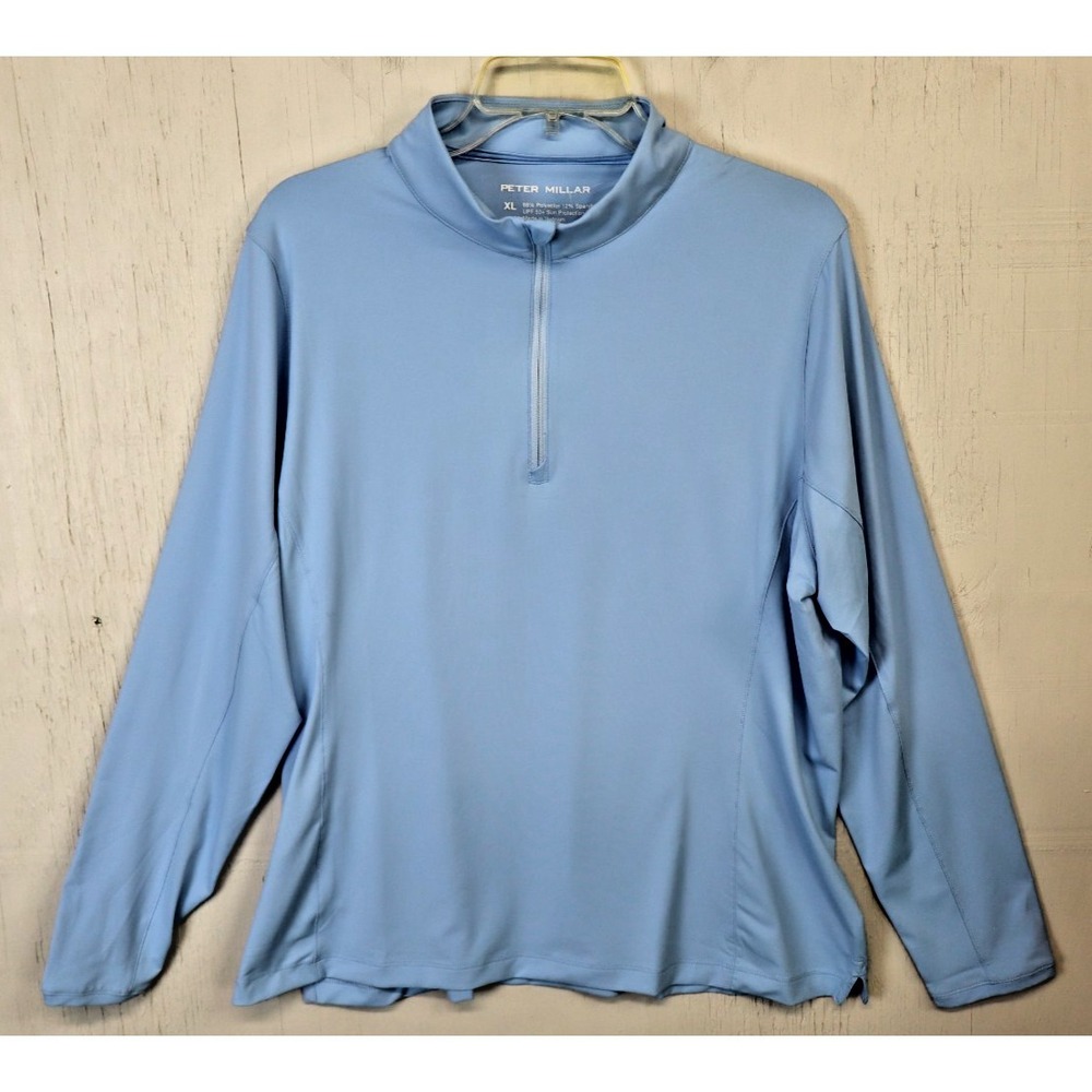 Womens Peter Millar 1/4 Zip Pullover Sweater Golf LEOEK09 Size XL Blue UPF 50+